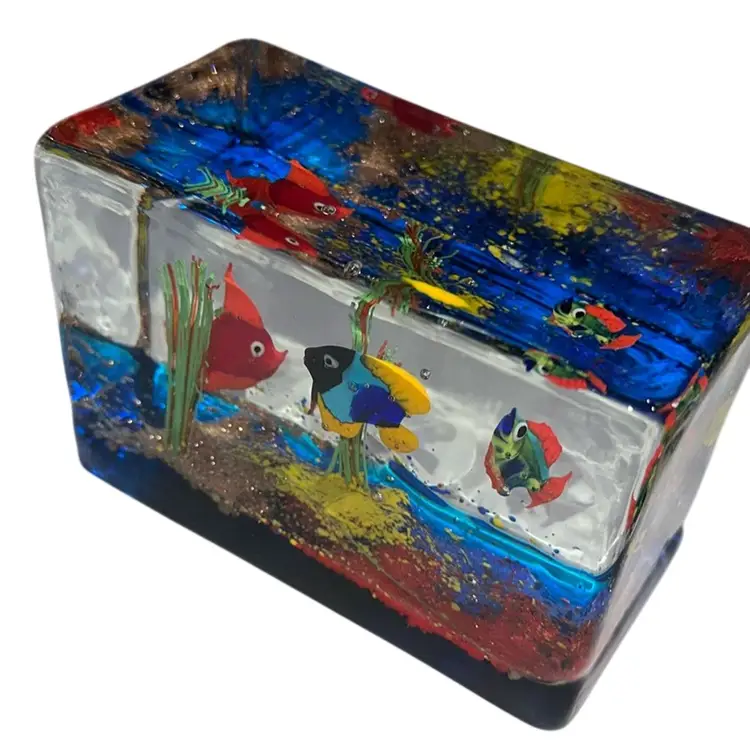 ‼️ Banger Alert ‼️ Large Huge Heavy Smooth Bottom Static Aquarium Paperweight Glows Cadmium Hand Blown Art Glass Tropical Fish Ocean