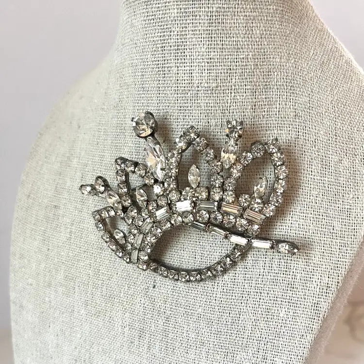Vintage Rhinestone Brooch Huge 3 Inch Crown