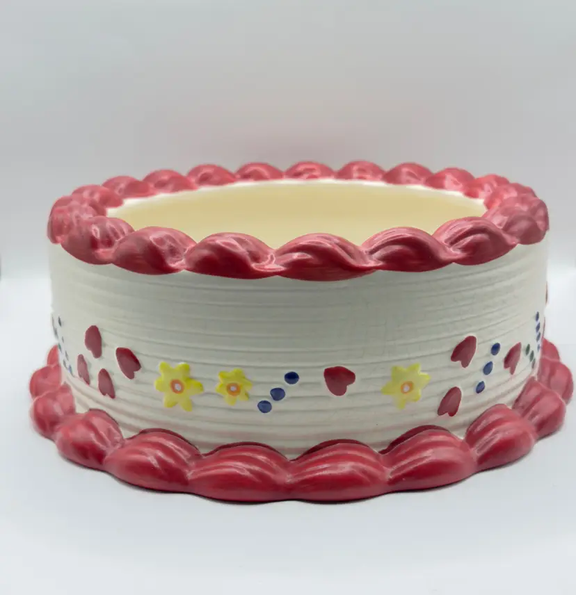 Vintage 2009 Birthday Cake, Ceramic Life Size, Whimsical Centerpiece Planter, By Edible Arrangements LLC, Made in China