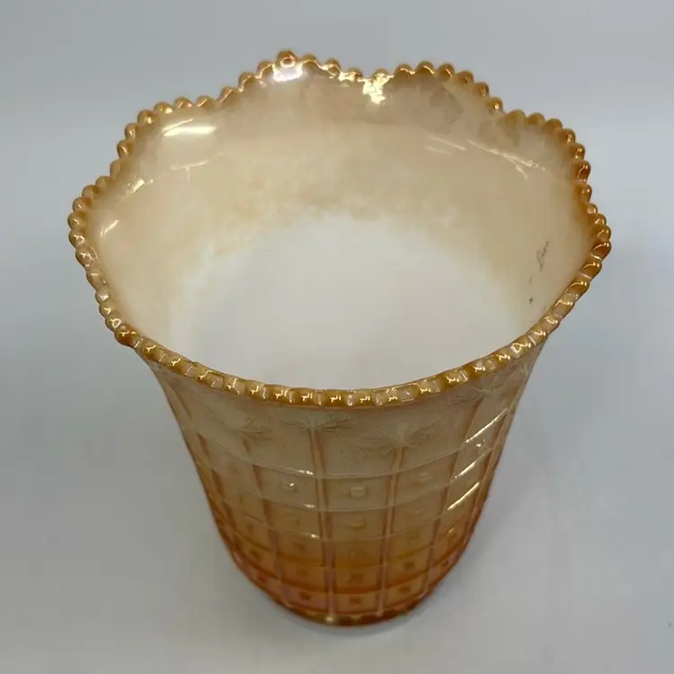 Imperial Marigold on Milk Glass Block & Daisy Carnival Glass Vase 5”