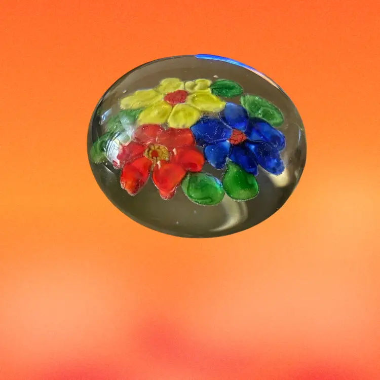 Paperweight With Yellow, Blue And Red Flower
