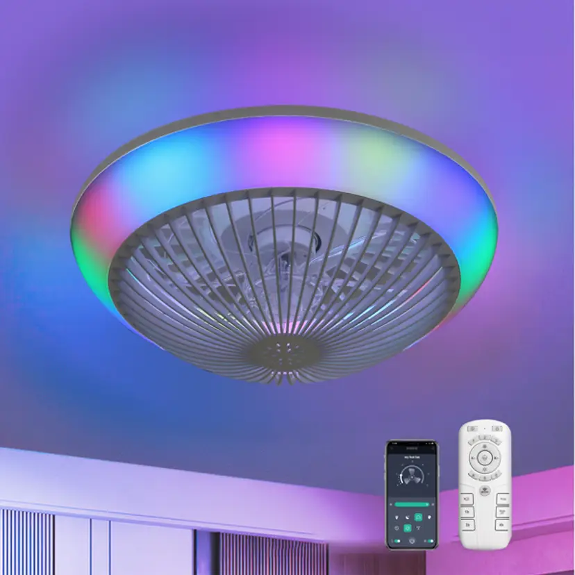 15" RGB Dimmable Bladeless Ceiling Fan with Light & Re