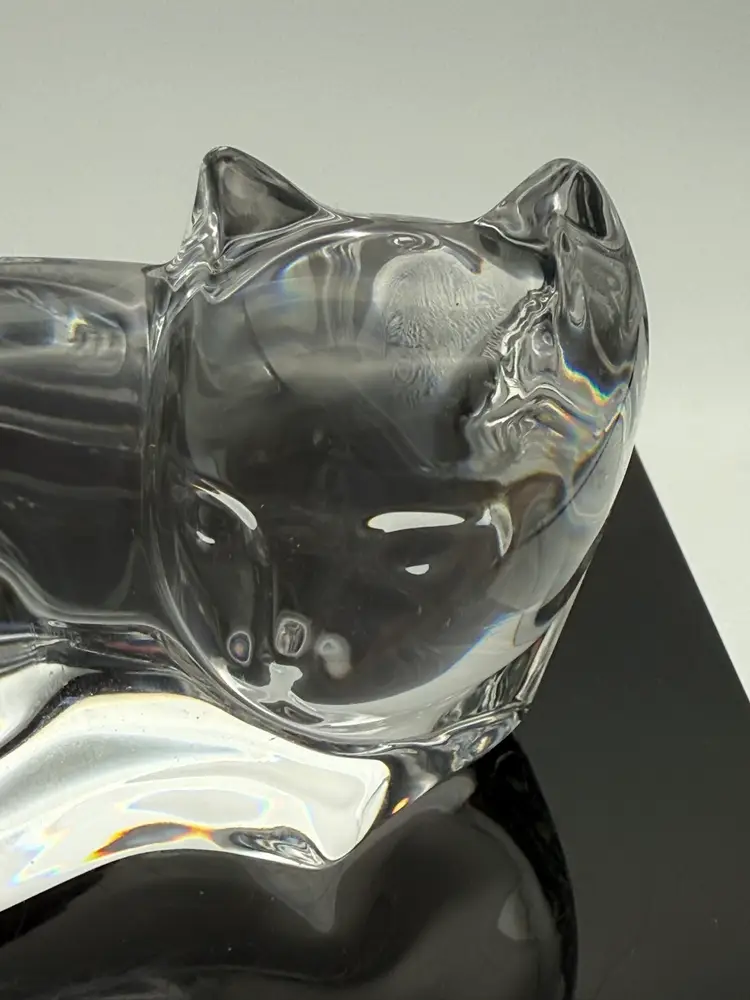 Val Saint Lambert Crystal Cat Made In Belgium