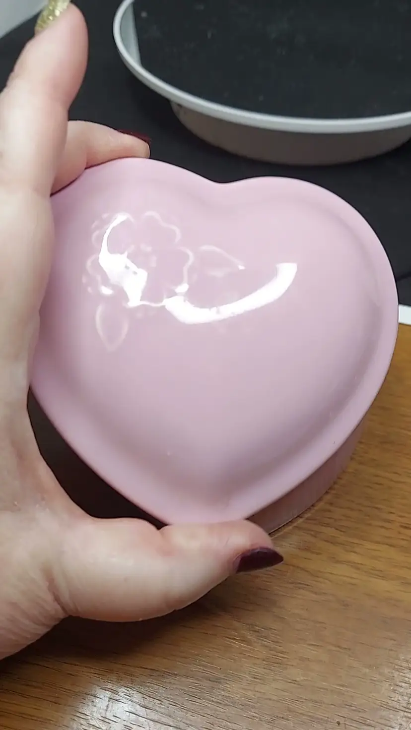 Pfaltzgraff Vintage PINK Heart Covered Trinket Box Made In USA Valentines Day