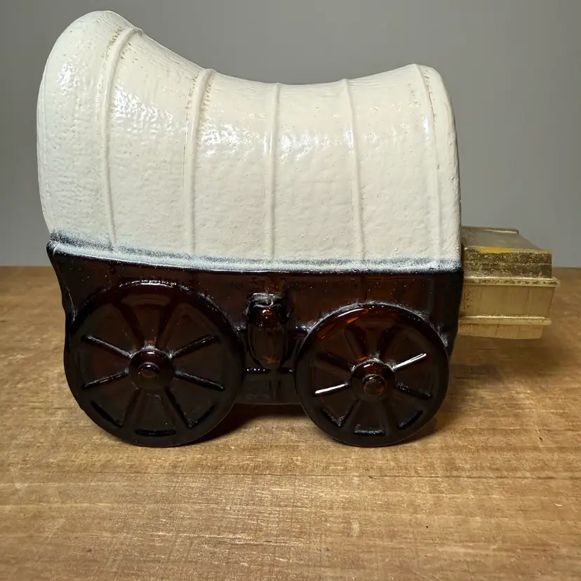 Avon Covered Wagon Wild Country After Shave Bottle – 1970s Amber Glass