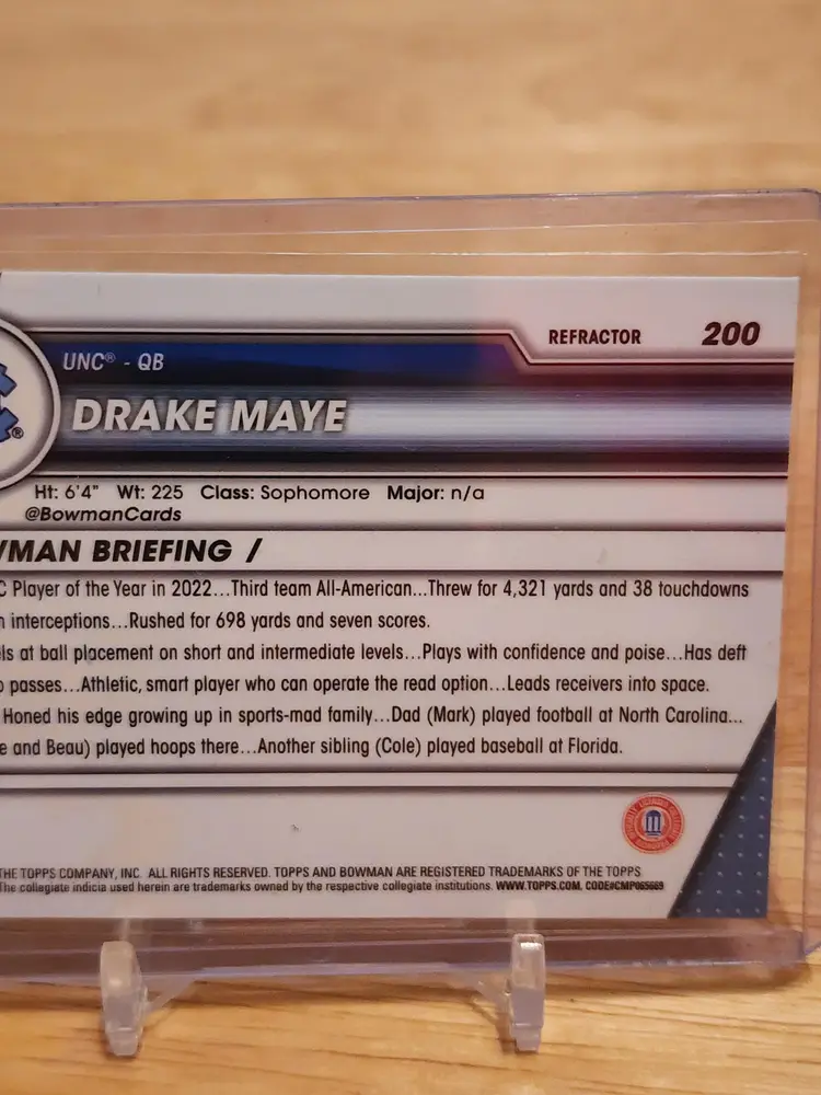 2023 Bowman Chrome U Drake Maye Refractor