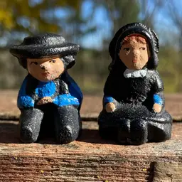 Amish Boy & Girl (or Man & Woman), Miniature, Cast Iron, Hand-Painted Figurines. Female 1.25”h.