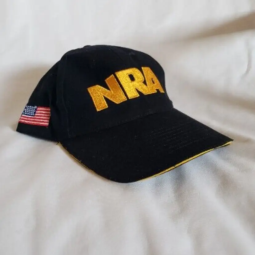 NRA Baseball Cap Logo Embroidered USA American Flag One Size Hook Loop Black Hat