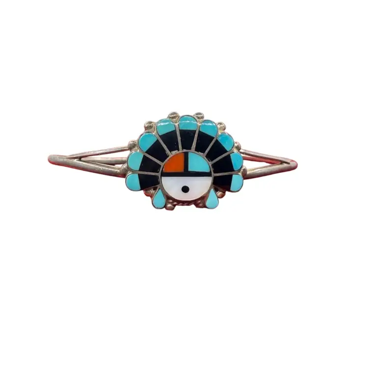 vintage Native Zuni Sterling Silver Sunface Inlay Cuff Bracelet