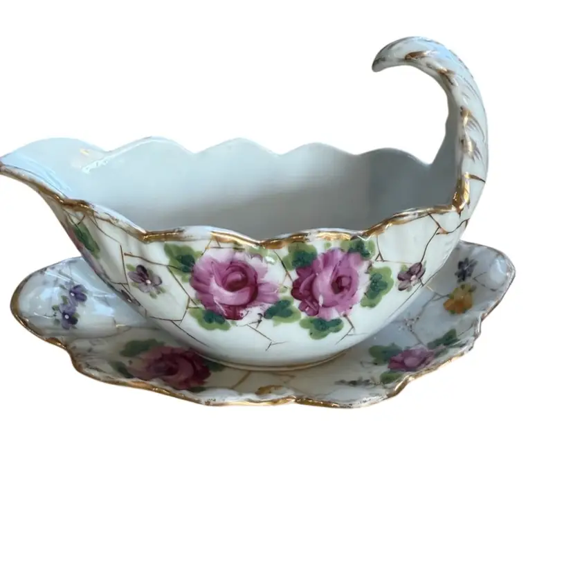 Vintage porcelain floral gravy boat
