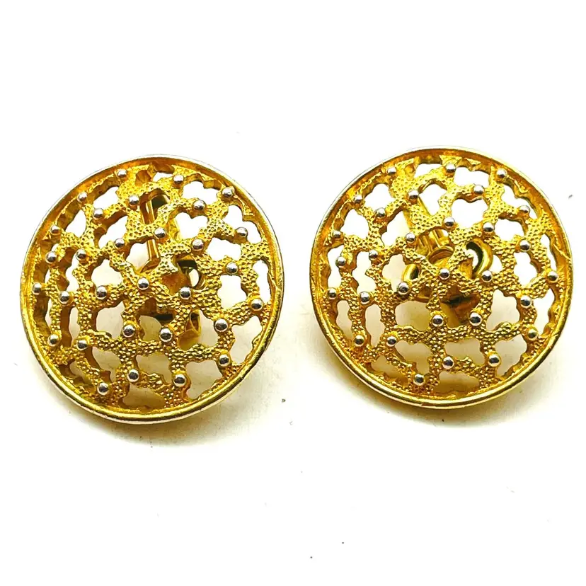 CROWN TRIFARI Circle Net Earrings Clip On Rhinestone Accents 15969