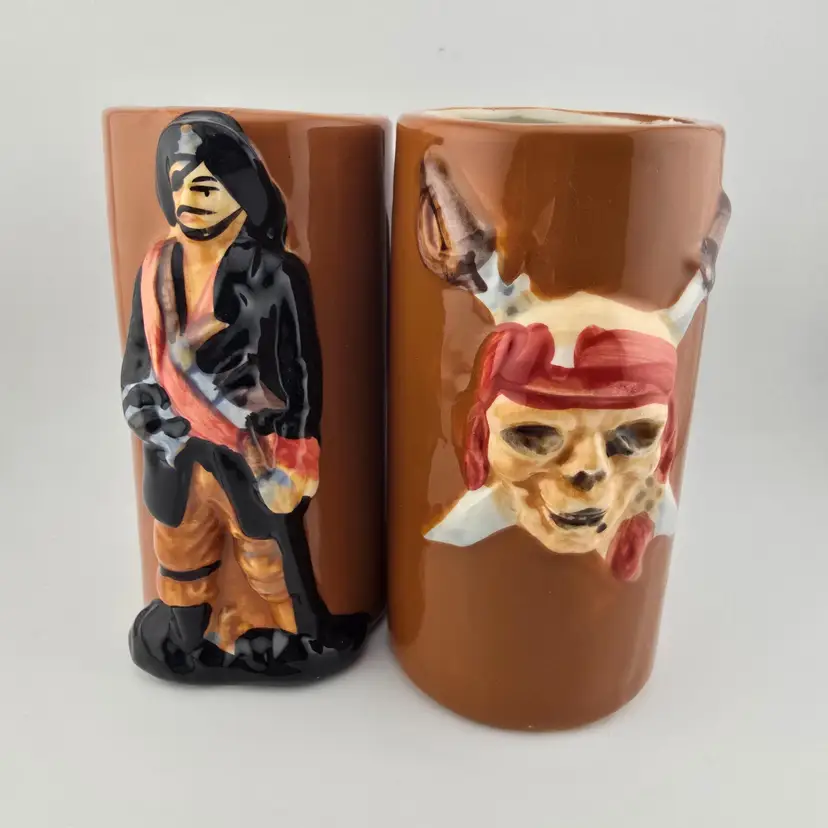 Vintage Pirate Themed Ceramic Tiki Mugs
