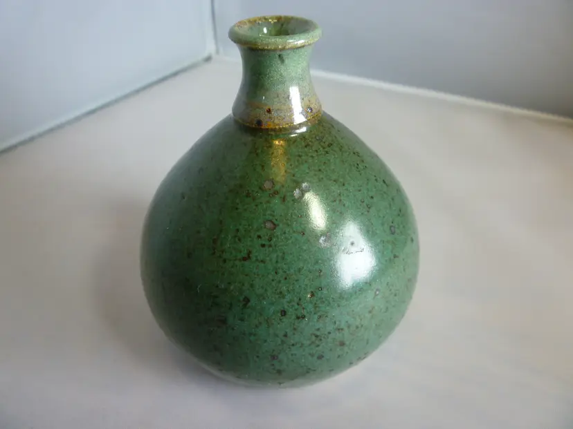 Handcrafted Green Speckled Pottery Vase