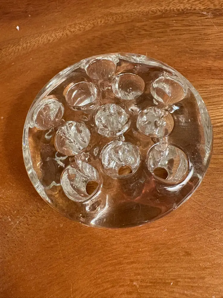 Vintage Clear Glass Round Flower Frog 11 Holes Floral Arrangement Holder 4”