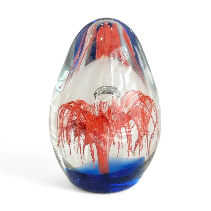 Vintage Bonnae Art Glass Paperweight - Orange Flower Dome Shaped