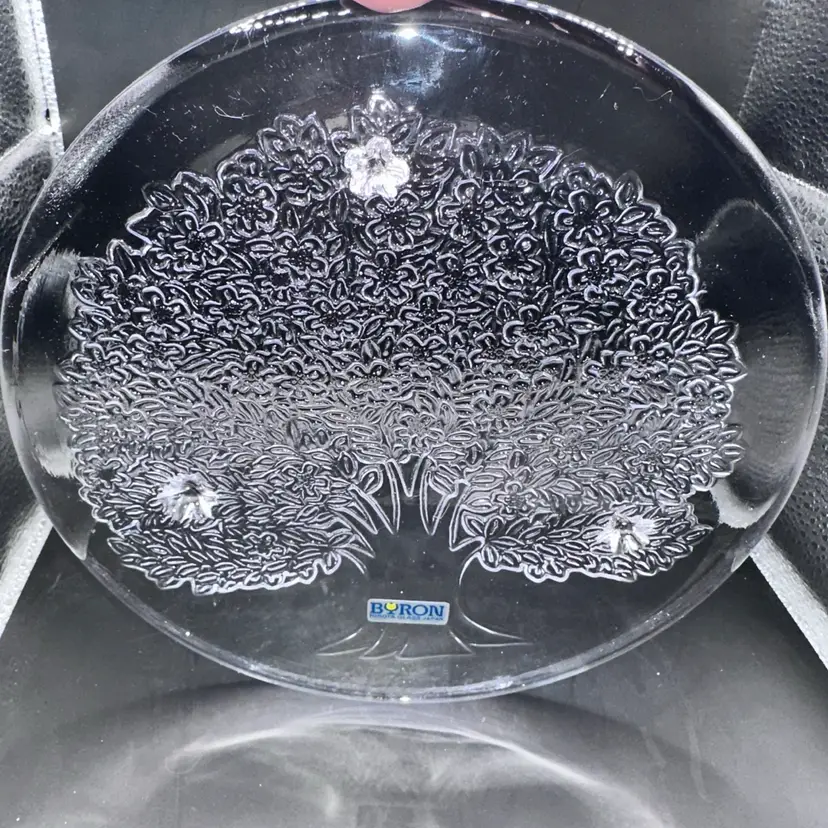 Unused Vintage Tree of Life Glass Trivet Byron Hirota Glass Japan