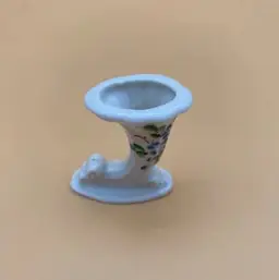 Vintage White w/ Floral Pattern Ceramic 2" Horn of Plenty Cornucopia Vase