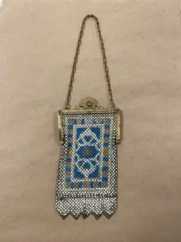 Vintage 1920s Enamel Mesh Coin Purse Bag Art Deco Clutch Flapper