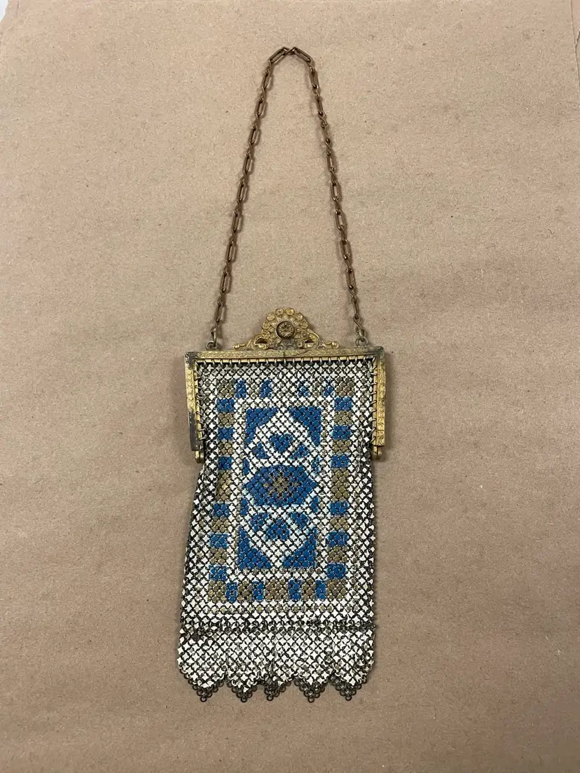 Vintage 1920s Enamel Mesh Coin Purse Bag Art Deco Clutch Flapper