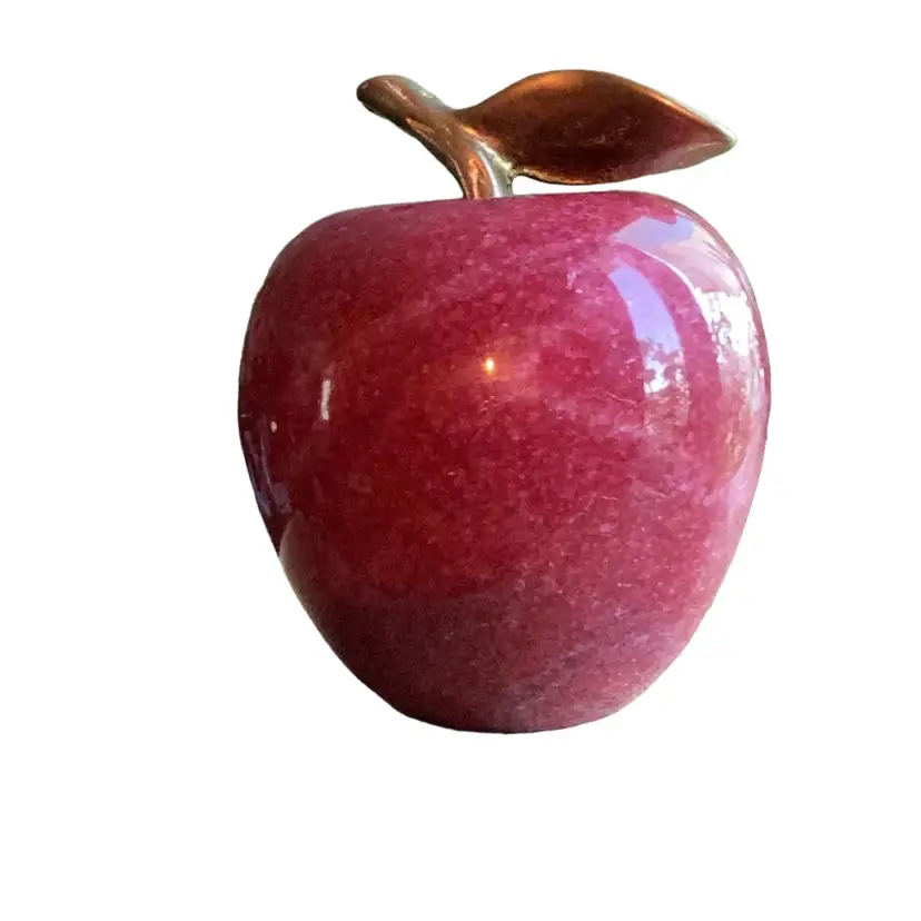 Polished Dyed Marble And Metal Red Apple Paperweight