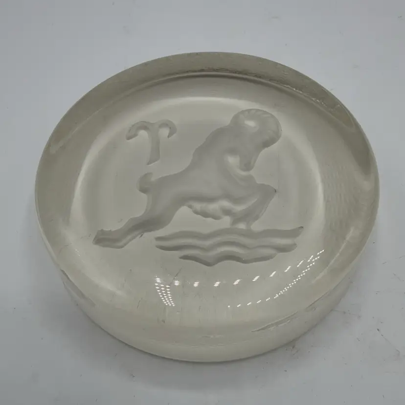 Aries Zodiac 4” Flat Frosted Glass Paperweight