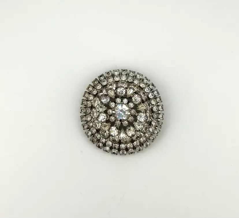 Vintage Silver Tone Rhinestone Brooch 2.25”