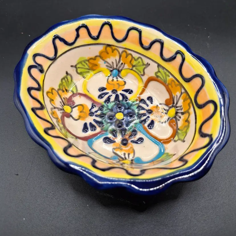 Handcrafted Mexican Ceramic Oval Soap Dish Bowl With Colorful Floral Design