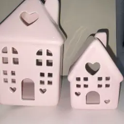 pink ceramic houses candle holders