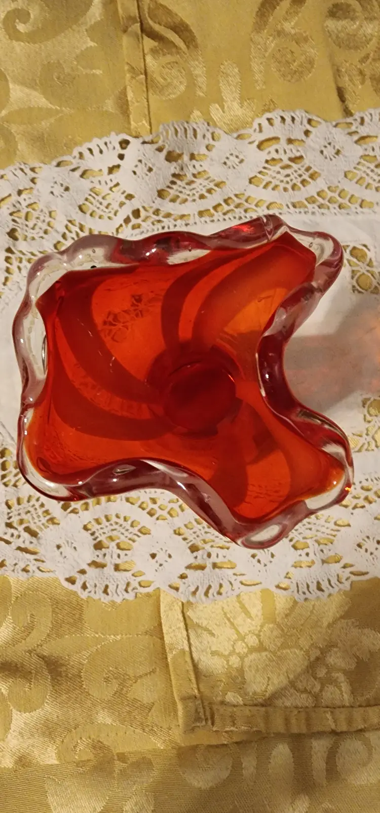 Art Glass Vase Hand-blown Red White Candy Stripe