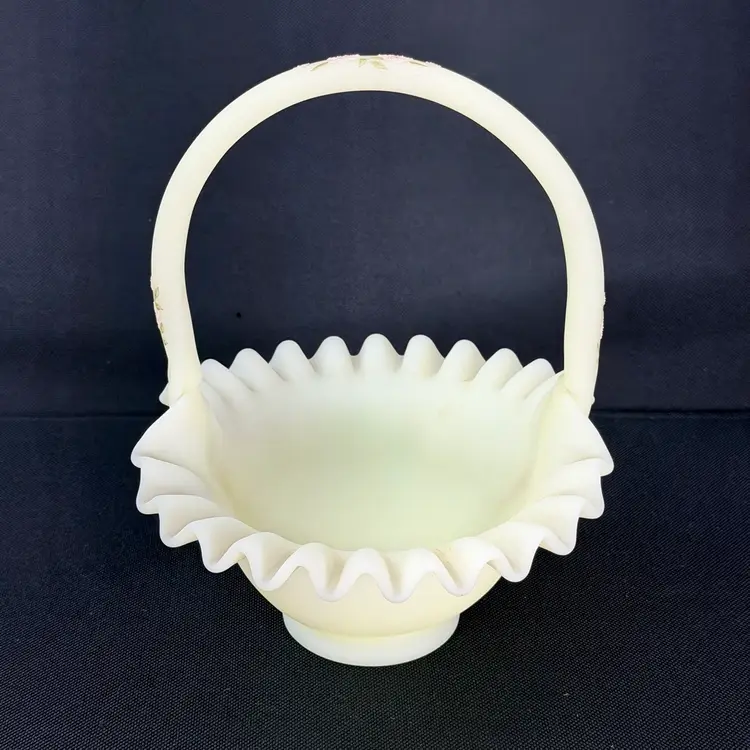 Fenton Custard UG Glass Hand Painted Basket