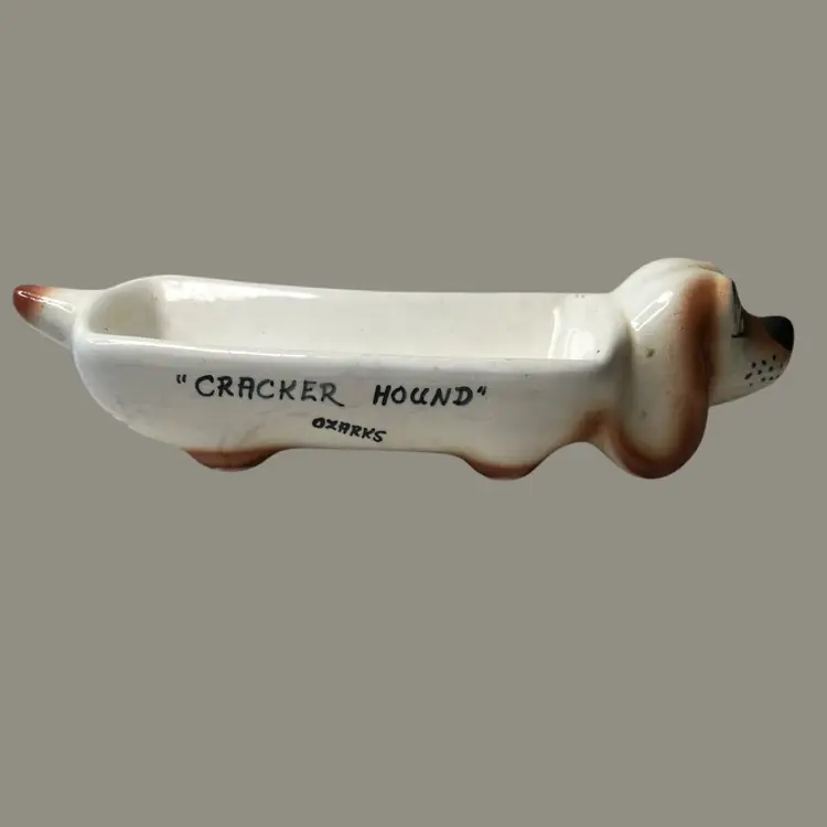 012 Ceramic Mcm Anthropomorphic Dachshund Cracker Hound Ozarks Cracker Bowl 10" X 2.5"