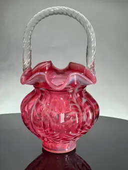 Fenton Cranberry Fern Basket As Found