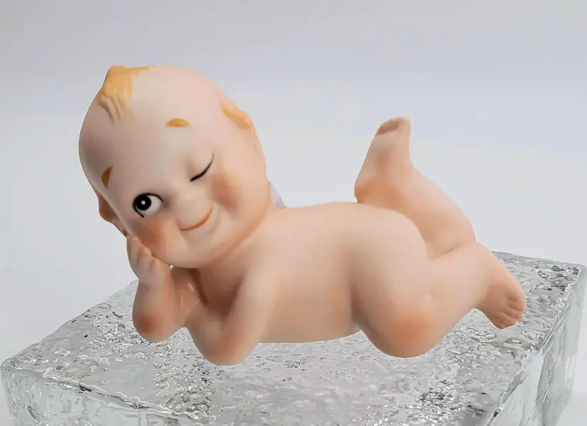 Vintage Lefton Kewpie Porcelain Bisque Baby Winking Cheeky Figurine 2"Tall