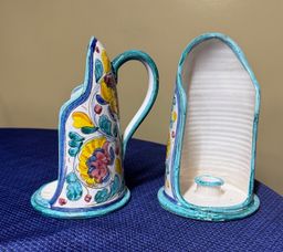 Italian pottery candle holders with handles signed Italy 4059 8.5” tall