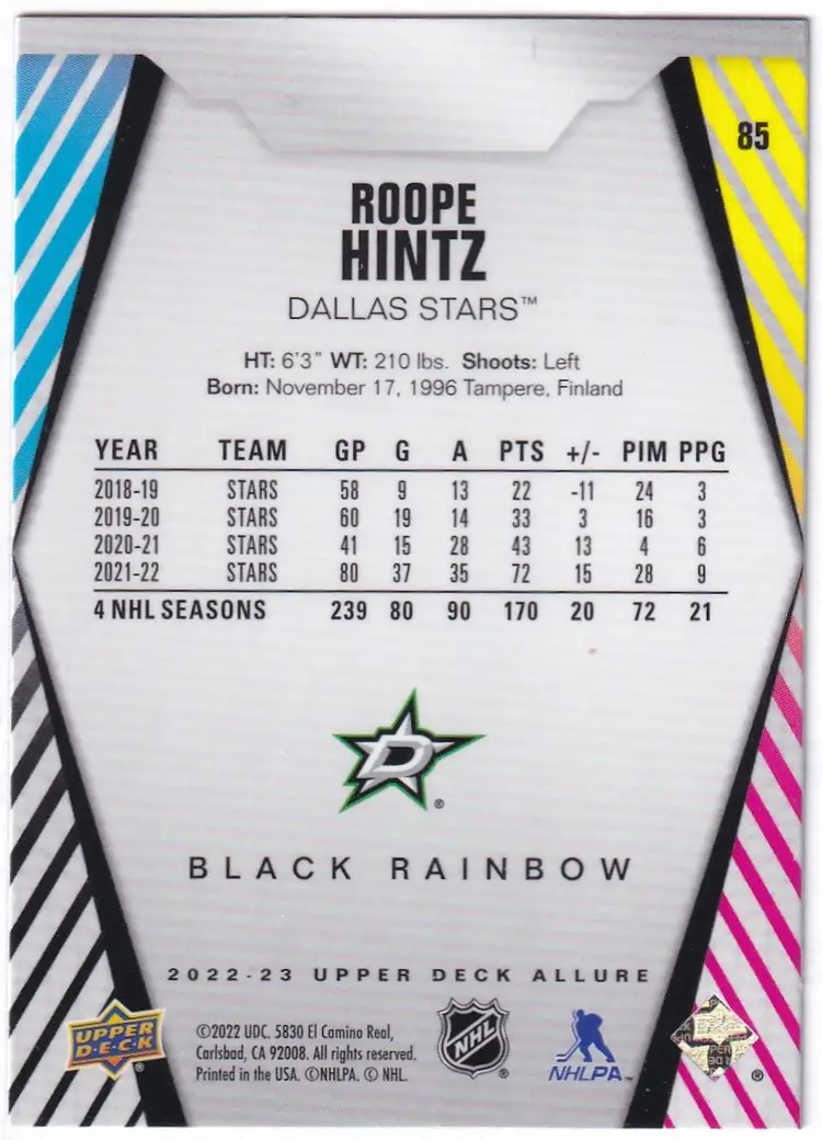2022-23 Upper Deck Allure Black Rainbow #85 Roope Hintz Dallas Stars Hockey Card