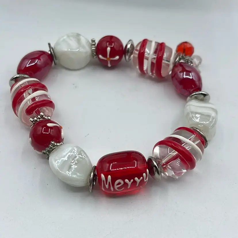 Glass Stretch, Bracelet, Red And White