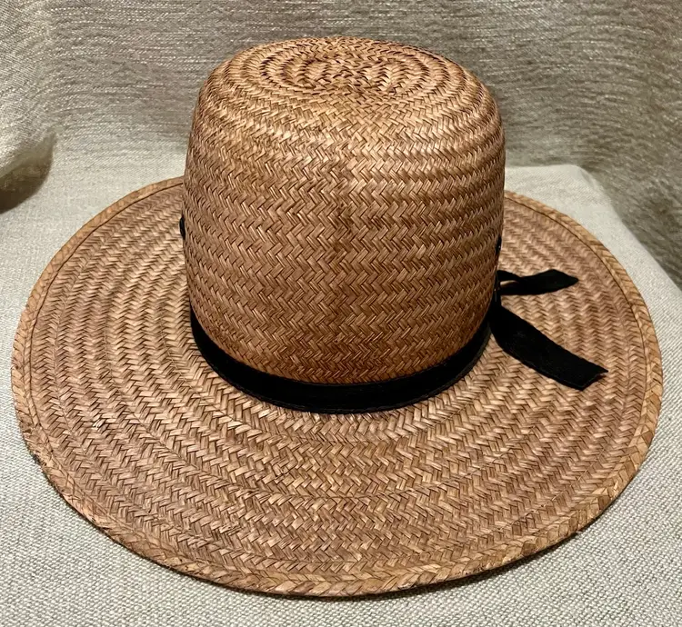 Mens Teen Amish Straw Hat 6 5/8 SMALL Crown 5.5” Brim 3.5” Sweatband Trim Black