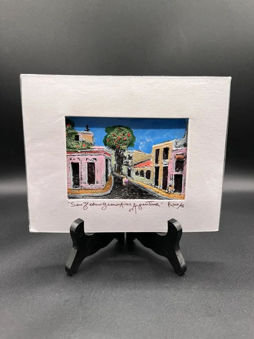 #16 Signed Raised Relief Argentinian Street Scene Art Work 7.5”