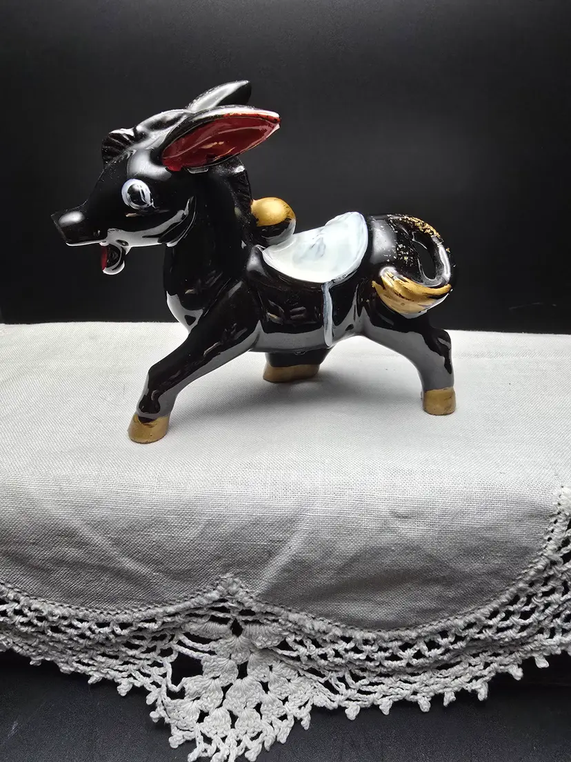 Vintage Hand Painted Redware Donkey Figurine