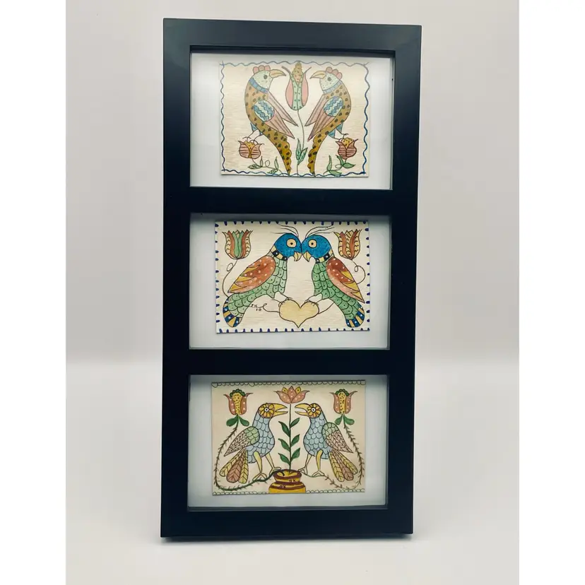 Framed, Colorful Handmade PA Dutch Frakturs, Folk Art, Birds, Verses, Signed JK 2008,2010