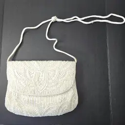 Vintage Beaded Shoulder Evening Bag Braided Strap Snap Closure