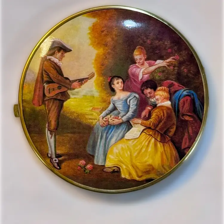 Vintage Victorian Scene Double-Sided Mirror Compact Made in Western Germany