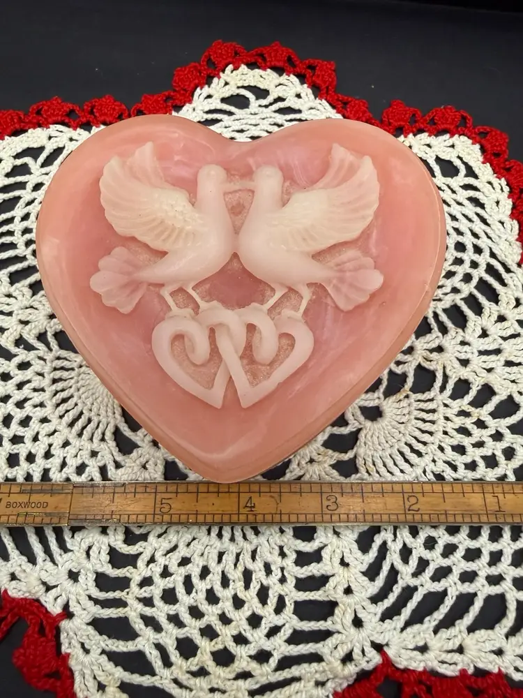 vintage pink and white Incolay stone trinket box