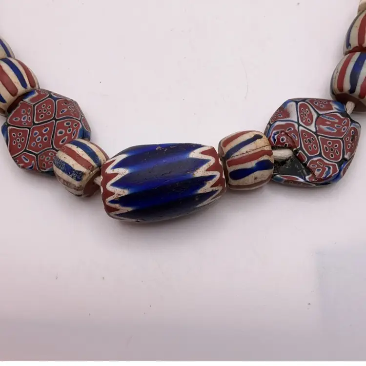 Vintage Trade Beads Strung 24”, Red White Blue As Is, As Shown