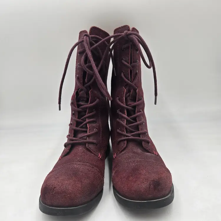 Aldo Combat Boot Womens Sz 7 Red Maroon Mid Calf Lace Up Grunge Whimsigoth