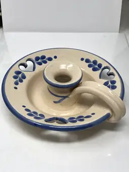 Christian Gohl Signed Art Pottery Heart Cut-out Candlestick Holder