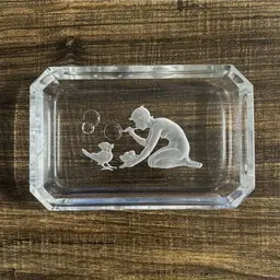 1920s Heinrich Hoffmann Art Deco Intaglio Glass Tray Woman Blowing Bubbles