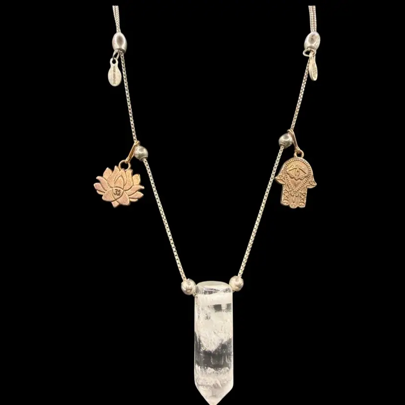 Alex And Ani Sterling Silver Crystal And Pendent Necklace