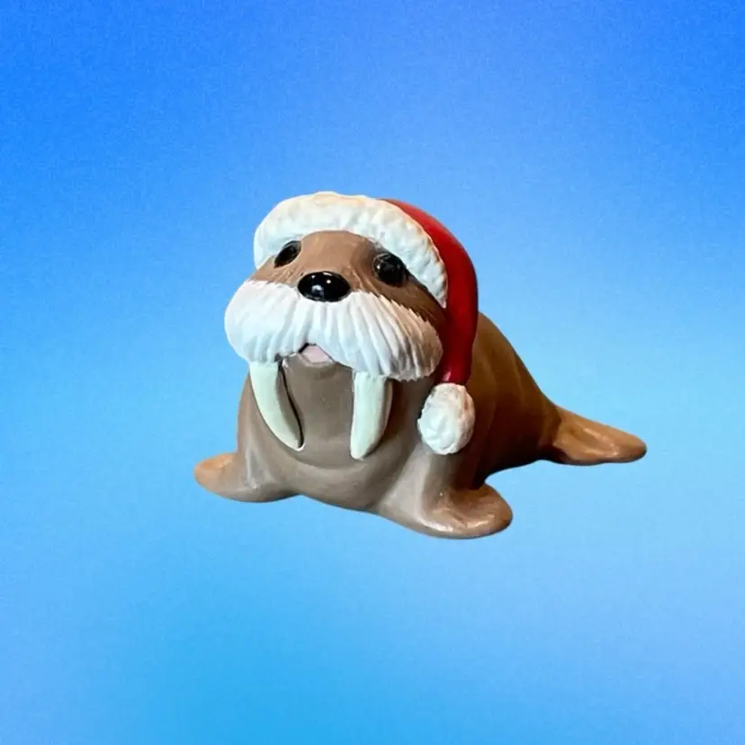 Hallmark Merry Miniatures Walrus in Santa Hat Figurine Vintage Christmas