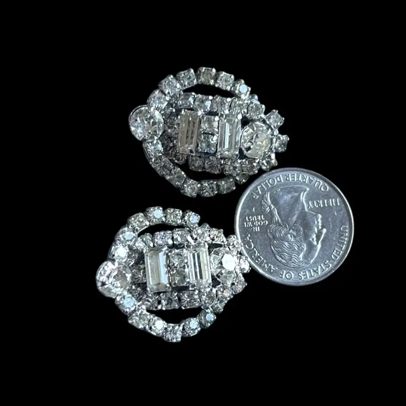 Stunning Rhinestone Clip On Cluster Earrings